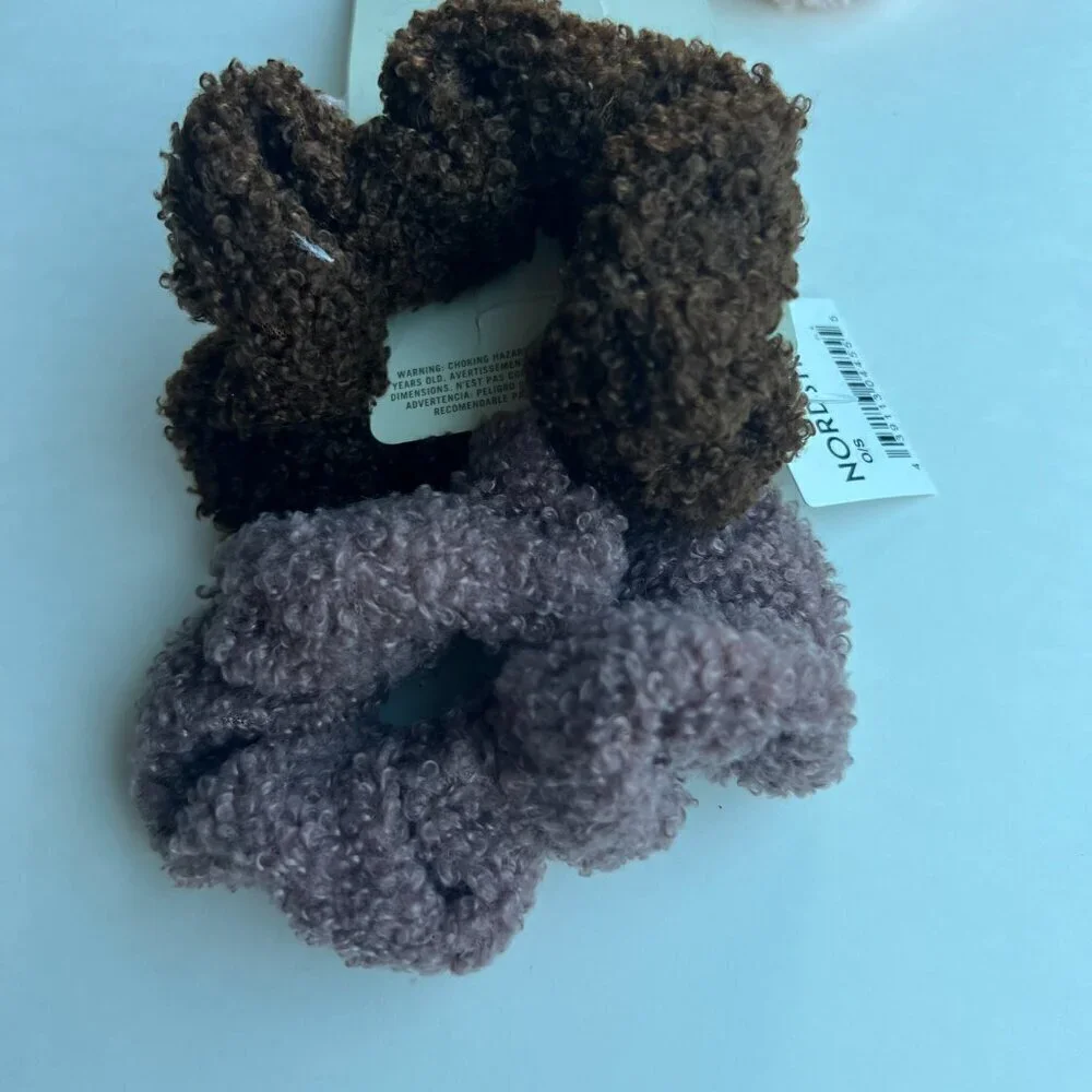 Nordstrom Girls Seasonal Style Fleece Teddy Fuzzy Scrunchies 4-pack Brown Pink